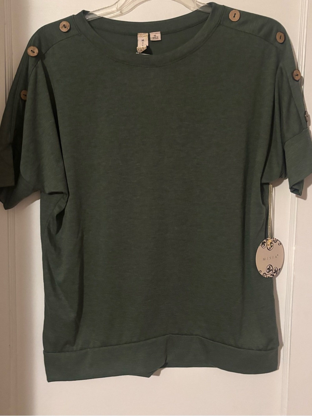 Casual Button-Shoulder Top - Olive Green